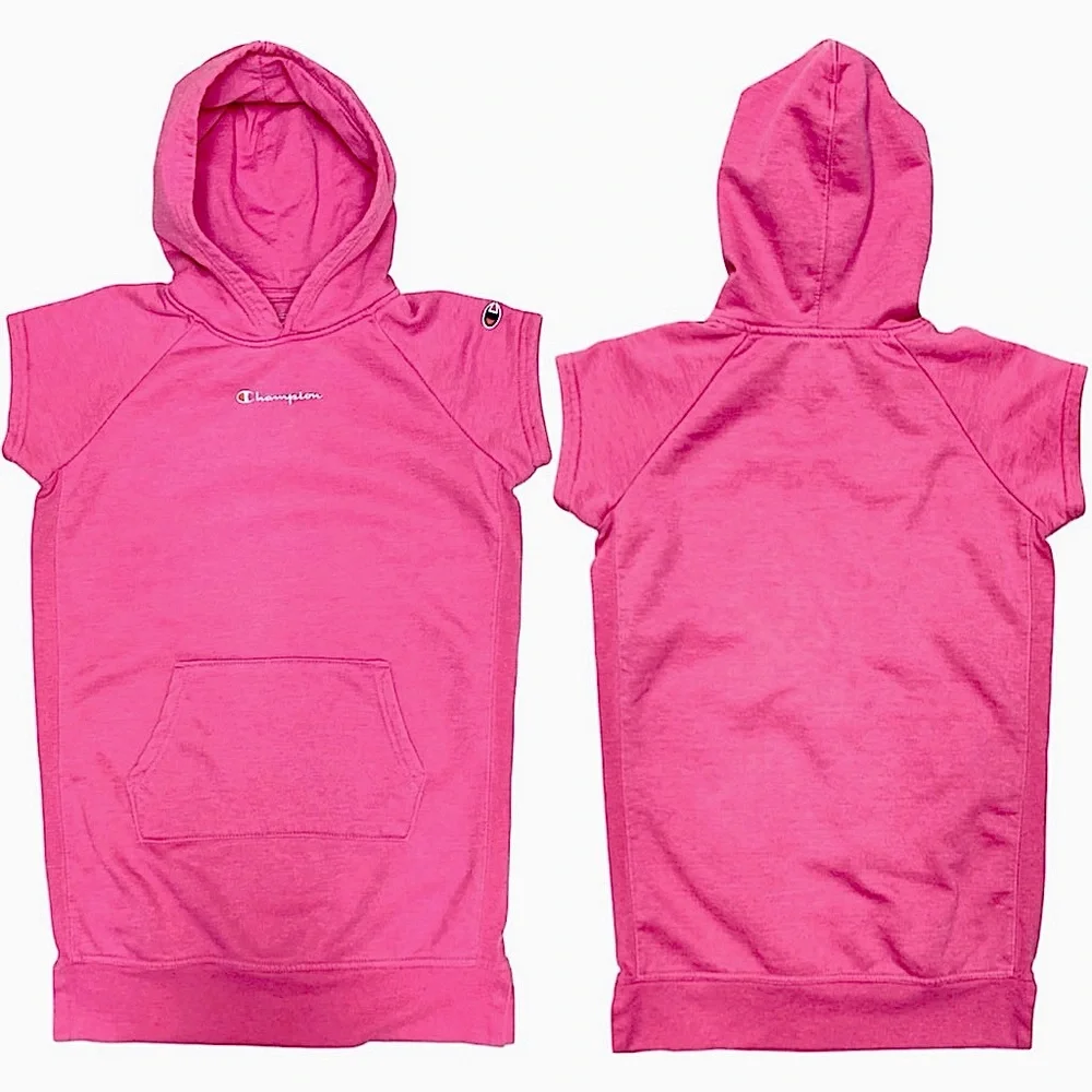 Champion Girl’s Pink Short Sleeve Hoodie Dress with Pocket Youth Kids Size Large - Picture 7 of 7